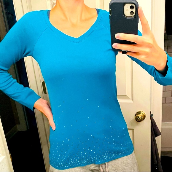 Vintage Limited Too Y2K 90’s Teal Blue Soft Long Sleeve Studded Top Sz. 16 Girls - Picture 1 of 3